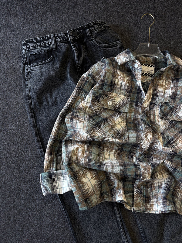 BAGGY CHECK SHIRT + MOMFIT