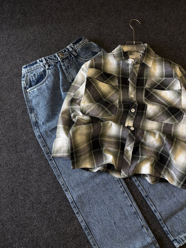 BAGGY CHECK SHIRT + STRAIGHT FIT