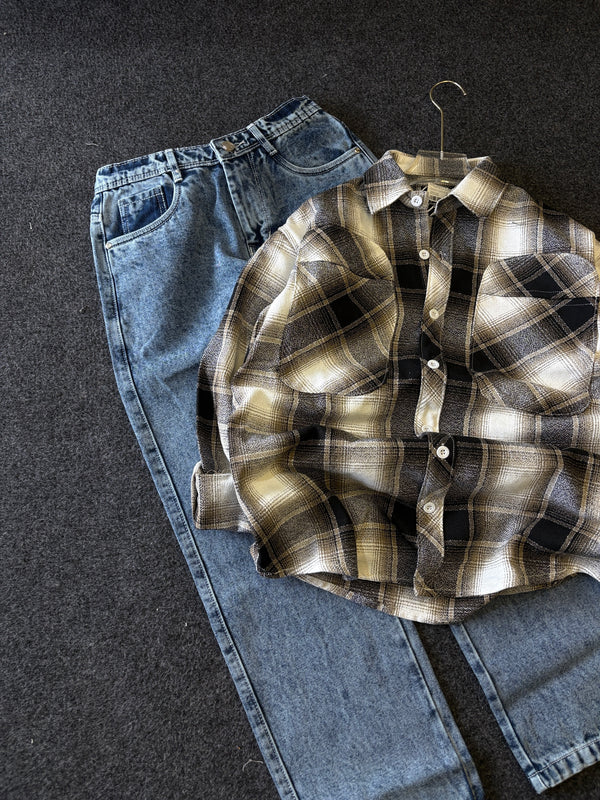 BAGGY CHECK SHIRT + STRAIGHT FIT