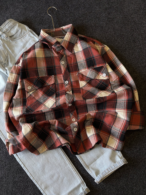 BAGGY CHECK SHIRT + MOMFIT