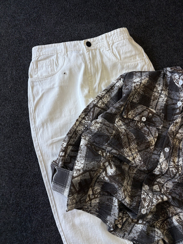 BAGGY CHECK SHIRT + MOMFIT