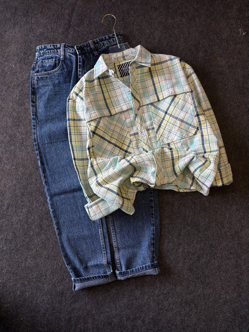 BAGGY CHEK SHIRT MOMFIT JEANS
