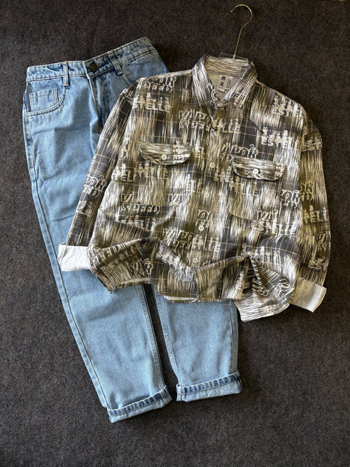 BAGGY PRINT SHIRT MOMFIT JEANS