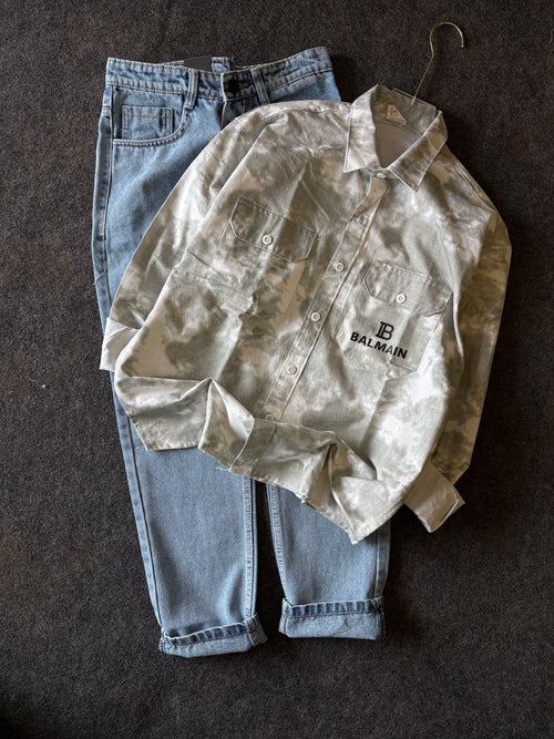 BAGGY PRINT SHIRT MOMFIT JEANS