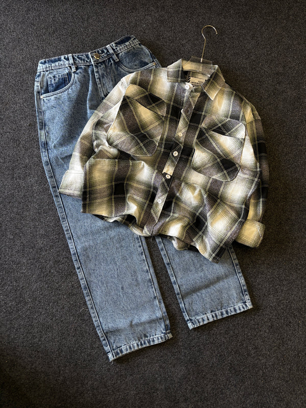 BAGGY CHECK SHIRT + STRAIGHT FIT