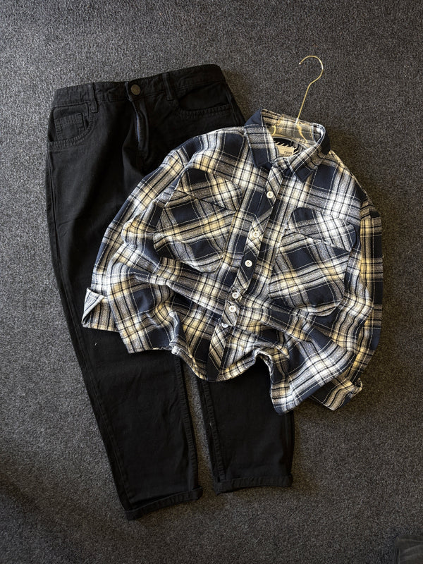 BAGGY CHECK SHIRT + MOMFIT