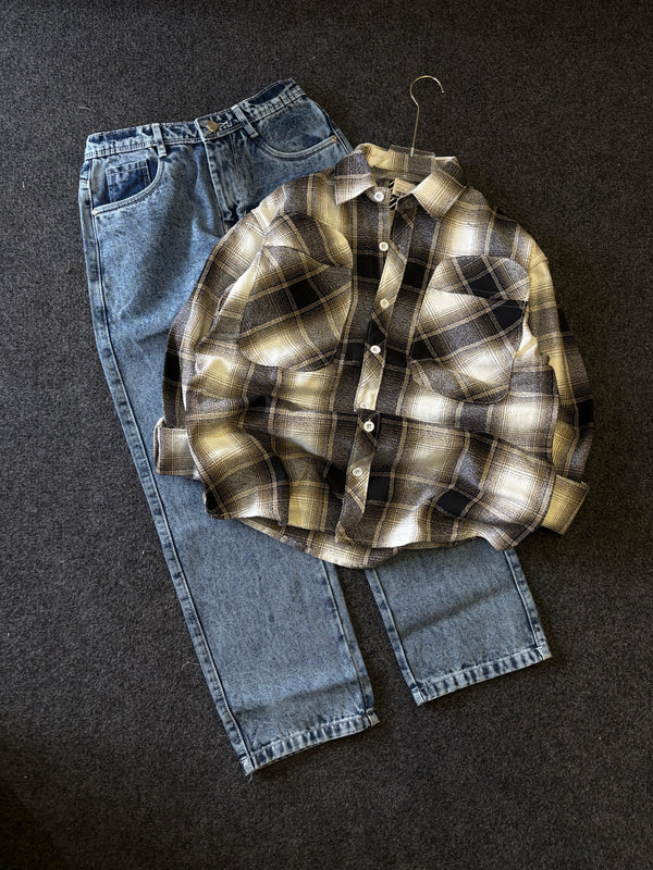 BAGGY CHECK SHIRT + STRAIGHT FIT