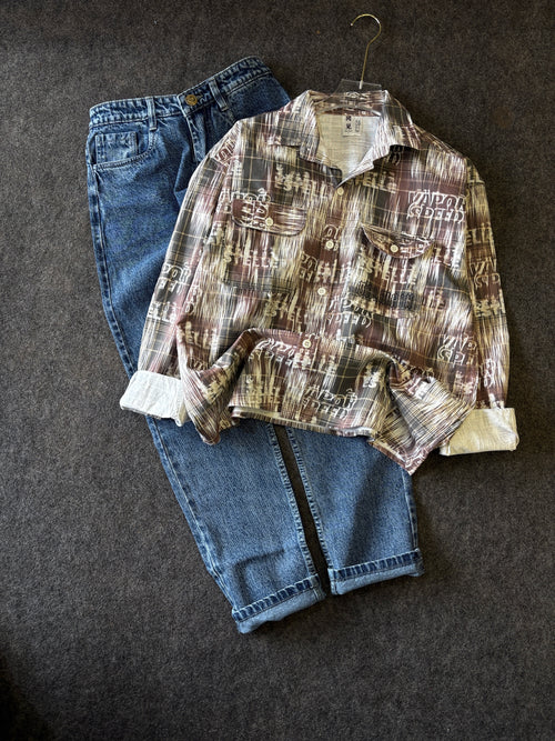BAGGY PRINT SHIRT MOMFIT JEANS