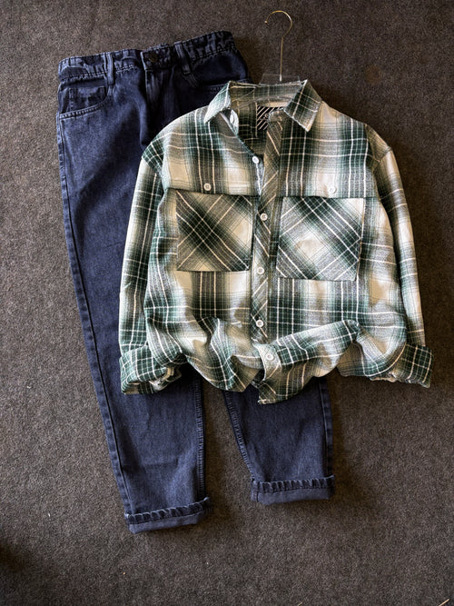 BAGGY CHEK SHIRT MOMFIT JEANS