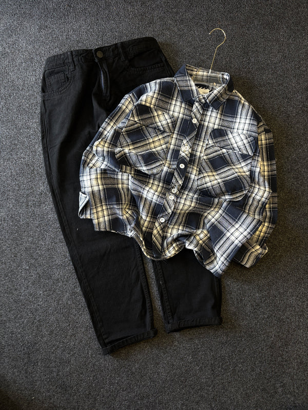 BAGGY CHECK SHIRT + MOMFIT